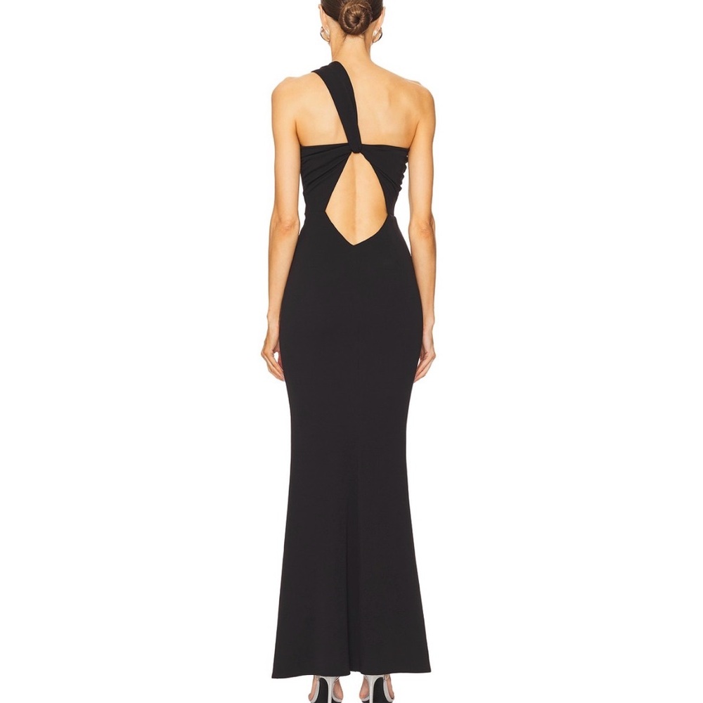Katie May Black One-Shoulder Cutout Gown View 4